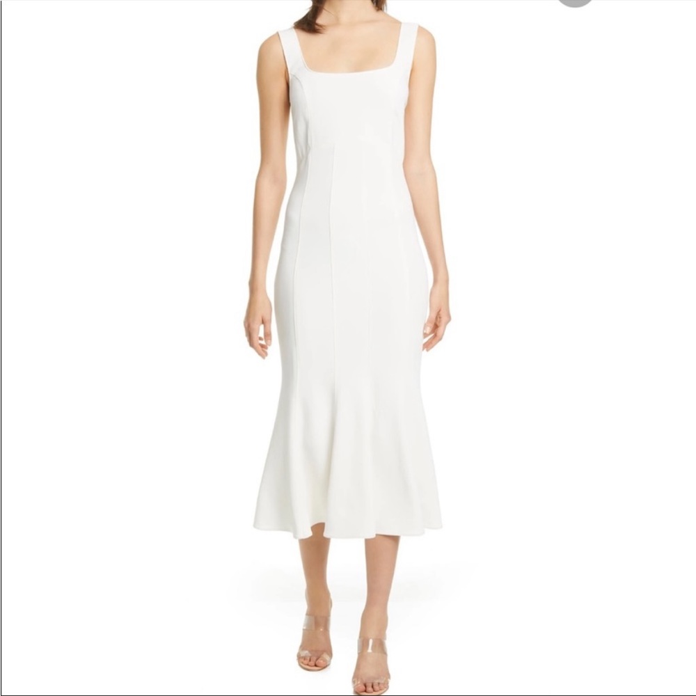 NWT Veronica Beard White Gloria Square-Neck Flare Midi Dress